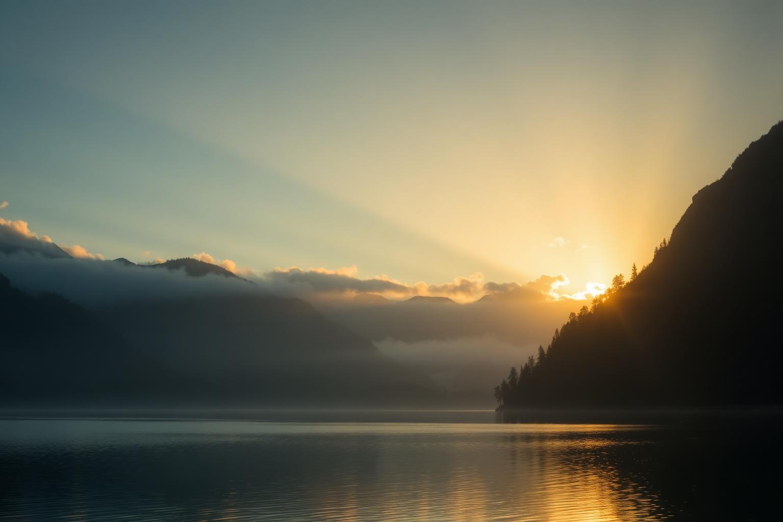 Peaceful sunrise over mountains